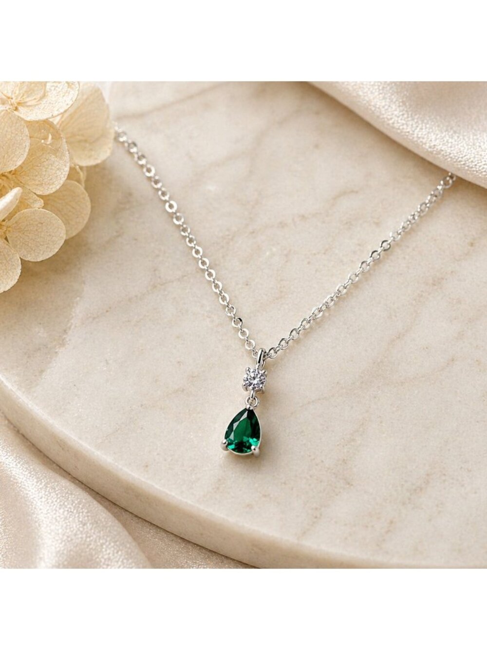 Vintage‎ Emerald Teardrop Necklace Made with Swarovski Crystal Sterling Overlay